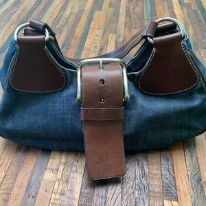 Prada Denim Bag with Brown Leather Straps